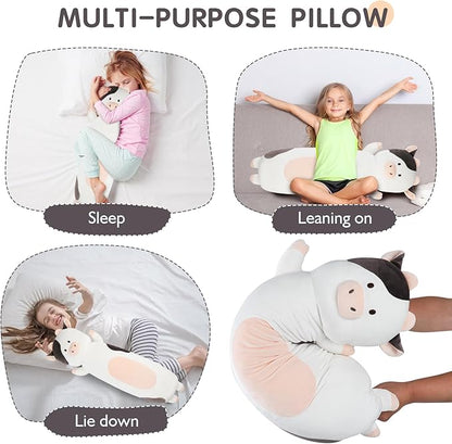36 inch Milk Cow Stuffed Animal, Soft Long Cuddle Squishy Pillow, Cute Cow Print Body Pillow Plushies Toy Gift for Kids, Boys Birthday,Valentine,Easter