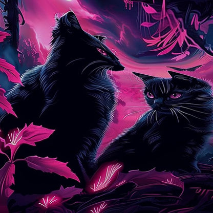 AILONEN Black Cat Shower Curtain,Cartoon Mother Son Kitten Shower Curtain Set for Kids Boys Girls,Boho Style Moon Shower Curtain with Hooks for Bathroom,36" W*72" H