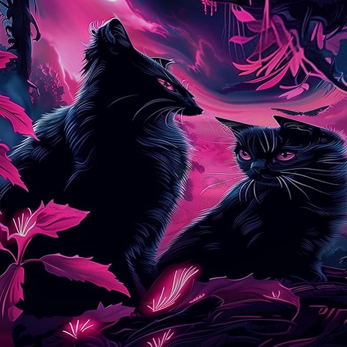 AILONEN Black Cat Shower Curtain,Cartoon Mother Son Kitten Shower Curtain Set for Kids Boys Girls,Boho Style Moon Shower Curtain with Hooks for Bathroom,48" W*72" H