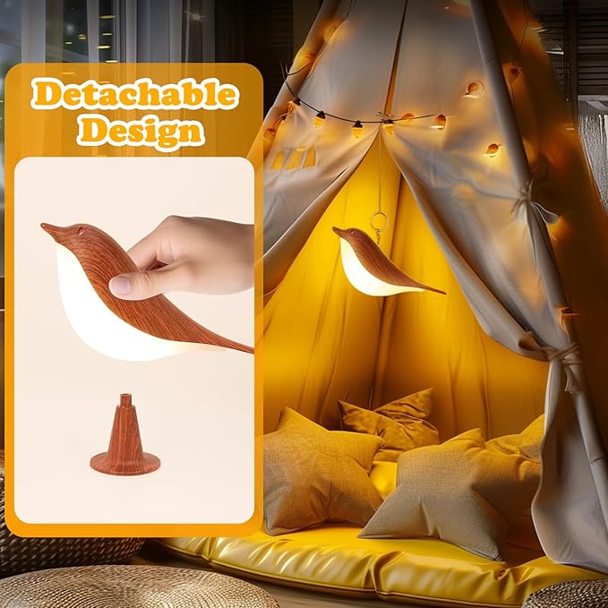Night Light for Kids, Bird Light Small Lamp Touch Lamp with 3 Level Brightness Rechargered Animal Lamp Red Plastic Dimmable Lamp Nursery Light Cute Lamp Table Lamp for Bedroom, Kitchen (Mahogany)