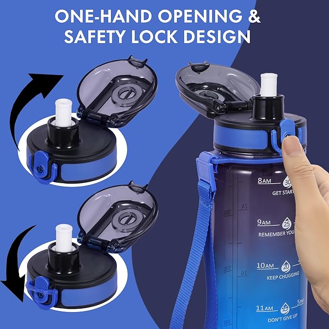 32 oz Water Bottle with Detachable Straw, Clear Motivational Water Bottles with Time to Drink, Tritan & BPA Free Sports Water Jug with Time Marker, Upgraded handle design