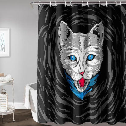 AILONEN Cat Shower Curtain,Cartoon Scream Cat Printed Bath Curtain for Teens,Polyester Waterproof for Bathroom,48" W*72" H with 12 Plastic Hooks