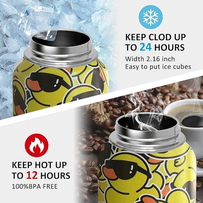 32 oz Duck Water Bottle Insulated Vacuum Stainless Steel Sports Water Bottle with 2 Lids (Straw and Spout Lid) for Gym Camping Hiking
