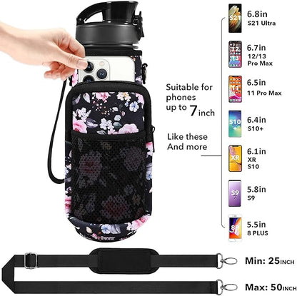32 oz Water Bottle with Straw and Sleeve, Motivational Water Bottle with Time Marker and Adjustable Shoulder Strap, BPA Free Leakproof Sport Water Jug for Hiking, Gym