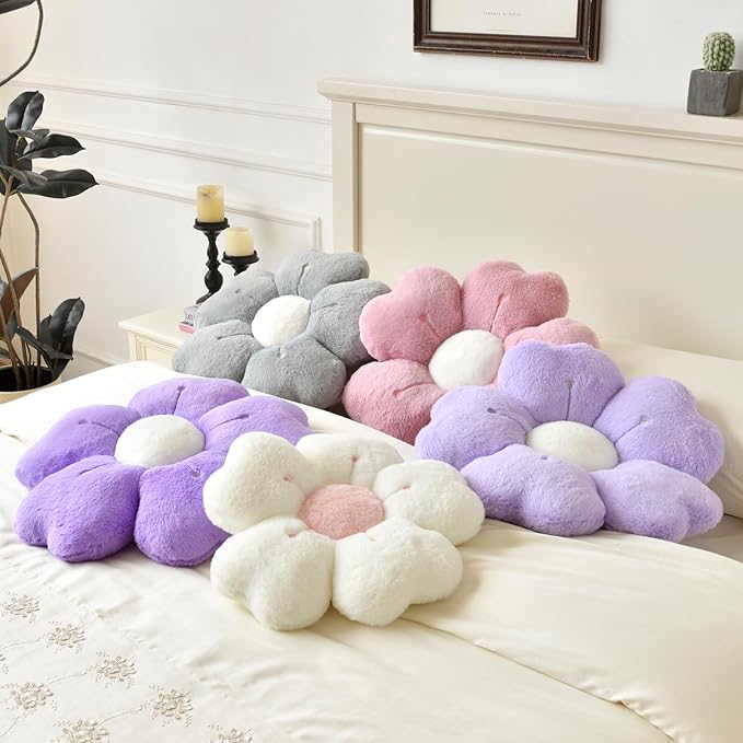 Flower Pillow, Flower Shaped Pillow Decorative Throw Pillows for Bed Couch, Cute Daisy Pillow Dorm Decor Floor Seating Cushion (Light Purple, 19.6 Inches)