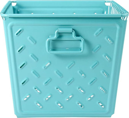 Spectrum Diversified Macklin, Stamped Steel & Wire Basket for Closet & Cubby Storage Vintage-Inspired Design with Customizable Label Plate, Medium, Teal, 1 Count (Pack of 1)