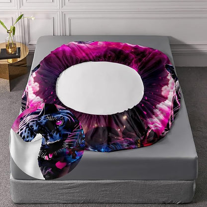 AILONEN Black Panther Fitted Sheet Set Twin Size,Red Rose Romantic Smoky Lightning Leopard Print Bed Sheet Set,Safari Animal Cheetah Fitted Sheet and 2 Pillowcases,3 Pieces