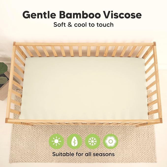 2-Pack Waterproof Crib Sheets for Boys, Girls - Viscose Derived from Bamboo Crib Sheets Neutral, Crib Mattress Protector Sheet, Soft Toddler Bed Sheets, Fitted Baby Crib Sheets Girl, Boy (Avocado)