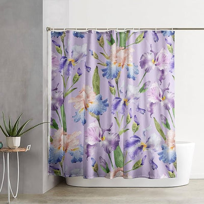 AILONEN Floral Shower Curtain, Pretty Purple Iris Pattern Shower Curtain Set for Girls Boys Teens Kids,Fantasy Vintage Flower Fabric Shower Curtains for Bathroom,72" W*96" H