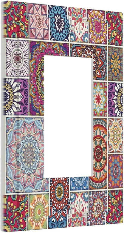 Morocco Talavera Mexican Tiles Printed Colroful Mandala 1 Gang Rocker Light Switch Covers Single Decora Outlet Wall Plate Decorative Switchplate Faceplate GFCI for Kitchen Bathroom Bedroom Decor