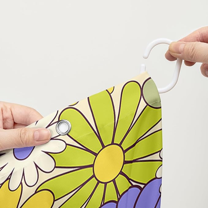 AILONEN Flower Shower Curtain for Bathroom,Polyester Fabric Waterproof,Purple Yellow Plants Flowers Bath Curtains Washable, 72" W x 96" H