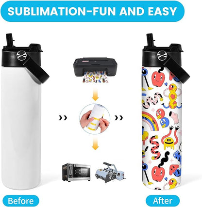 AGH 20oz Sublimation Sports Water Bottle Blanks with Straw & Handle Lid Straight Tumblers Stainless Steel Metal Vacuum Insulated Flask for Glitter Vinyl, Sport Outdoor Travel 8pcs