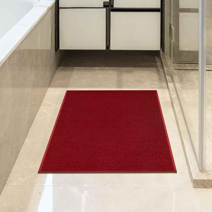 Machine Washable Modern Solid Design Non-Slip Rubberback 2x3 Traditional Area Rug for Entryway, Bedroom, Kitchen, Bathroom, 2'3" x 3', Red