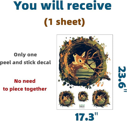 Deer in The Hole Wall Decal Nursery Animal Wall Sticker Removable Peel and Stick Wall Art Decor for Kid Baby Classroom Preschool Living Room Playroom Bedroom School