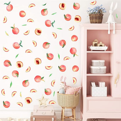 Peach Wall Decals Fruit Wall Stickers Peel and Stick Boho Wall Decals Fruit Leaf Wall Decals Kitchen Wall Stickers Cute Fruit Wall Decals for Nursery Bedroom Kids Room Kitchen Decor