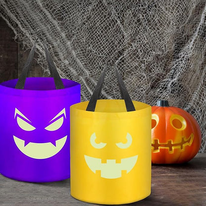 6 Pcs Halloween Glowing Trick or Treat Candy Bucket Halloween Multipurpose Basket Glowing Spooky Face Pumpkin Reusable Goody Bags for Halloween Supplies Favors