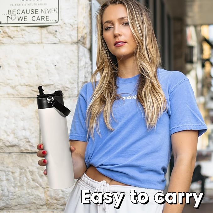 AGH 20oz Sublimation Sports Water Bottle Blanks with Straw & Handle Lid Straight Tumblers Stainless Steel Metal Vacuum Insulated Flask for Glitter Vinyl, Sport Outdoor Travel 8pcs