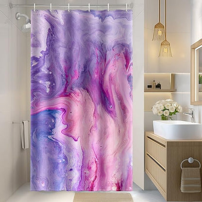 Aimego Stall Small Shower Curtain - Purple Pink Tie Dye Marble Lavender Abstract Modern Narrow Half Fabric Cloth Bath Shower Curtain Set for Bathroom Decor Accessories, 36"x72"