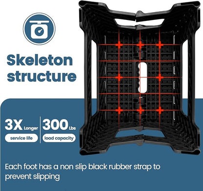 ACSTEP 9 Inch Folding Step Stool 300 LB Capacity Non Slip Foot Stool with Handle Plastic Foldable Step Stools for Kids Stepping Stool for Bathroom Black Small Step Stool (1 PC Black)