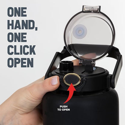 Leakproof Glass Water Bottles 64 oz - Borosilicate Large Glass Water Bottle with Straw & Time Markers - Half Gallon Water Bottle Glass, Wide Mouth Glass Gallon Water Bottle 2 Litres