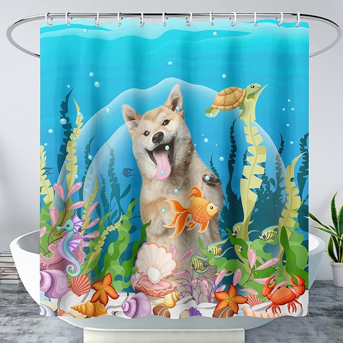 AILONEN Cute Dog Shower Curtain for Boys Girls, Pet Puppy Dog Lover Shower Curtain, 36" W*72" H Waterproof Animal Turtle Fish Ocean Themed Shower Curtain Decor Bathroom with Grommets and Hooks