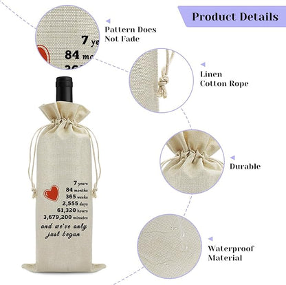 7th Year Marriage Gift for Couple Wife Husband Wine Bag 7th Anniversary Wedding Gift for Women Men Wine Gift Bag Birthday Christmas Valentine Gift for Him Her Drawstring Wine Wrapping Bag