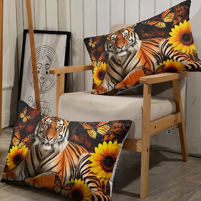 AILONEN Tiger Fitted Sheet Set Full Size, Vintage Retro Boho Bed Sheet Set Sunflower Butterfly Sheet Set,3 Pieces Printed Teen Boys Tiger Fitted Sheet with 2 Pillowcases