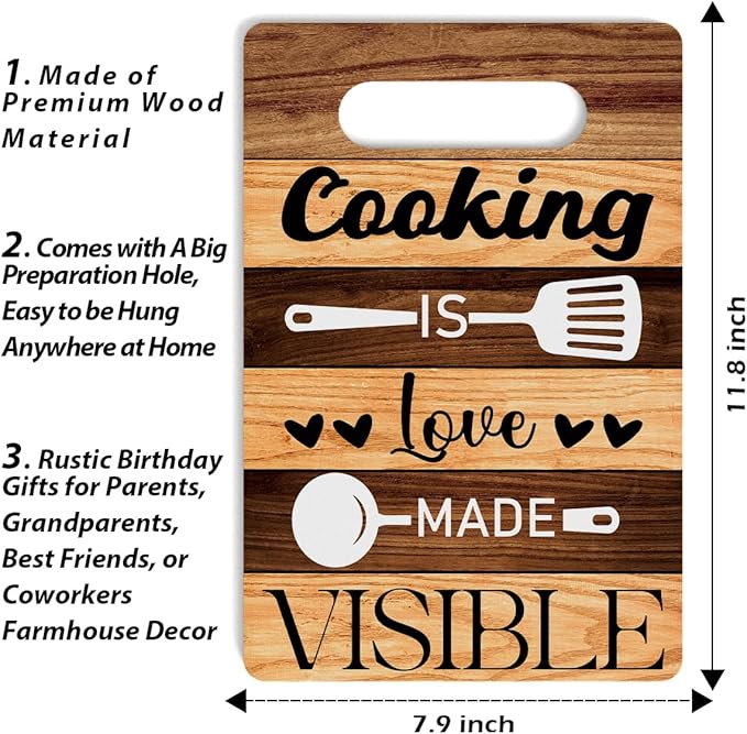 Farmhouse Kitchen Decor, Kitchen Signs Wall Decor, Kitchen Decorations, Kitchen Door Wall Hanging Decor, Cooking If Love Made Visible Wood Sign 8 x 12 Inch