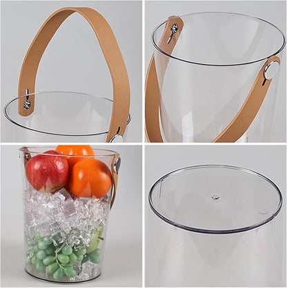 4-Pack 4.5 Quart Clear Acrylic Round Champagne Bucket, Plastic Clear Ice Bucket with Handle