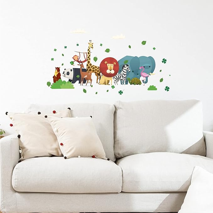 CREATCABIN 4pcs Cartoon Animal Vinyl Wall Decal Forest Wall Stickers Self-Adhesive Peel Stick Nature DIY Mural Decoration for Girl Boy Bedroom Living Room Kitchen Wardrobe Door Playroom Classroom