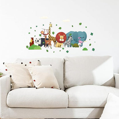 CREATCABIN 4pcs Cartoon Animal Vinyl Wall Decal Forest Wall Stickers Self-Adhesive Peel Stick Nature DIY Mural Decoration for Girl Boy Bedroom Living Room Kitchen Wardrobe Door Playroom Classroom