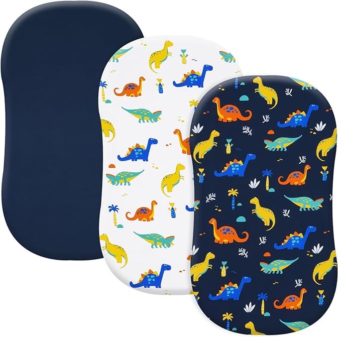 3 Pack Bassinet Sheets, Ultra Soft Breathable Comfortable Baby Sheet Set for Boys Girls Neutral, Univeral Fit for Most Cradle and Bassinet Mattress, Dinosaur