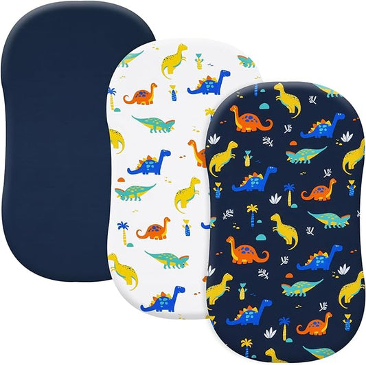 3 Pack Bassinet Sheets, Ultra Soft Breathable Comfortable Baby Sheet Set for Boys Girls Neutral, Univeral Fit for Most Cradle and Bassinet Mattress, Dinosaur