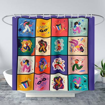 AILONEN Graffiti Music Shower Curtain,Happy Girls Music Art Bath Curtain Minimalist Bathroom Curtain 72" W*96" H Polyester Waterproof Bathroom Curtain with 12 Hooks