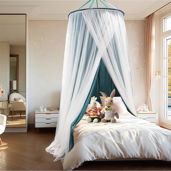 40"x 106" Bed Canopy for Girls & Adults, Double Layer Princess Round Dome Bed Curtain Canopy Drapes, Dreamy Mosquito Net Reading Nook, Bedroom Decoration (Dark Teal)