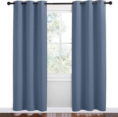 NICETOWN Short Curtains for Kitchen, Stone Blue, 1 Pair, 42 inches Wide by 78 inches Long, Thermal Insulated Solid Grommet Blackout Window Treatment Curtain Panels for Loft, Cafe
