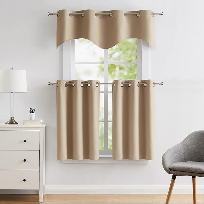 LinenZone Pair of 2 30 inch Wide x 36 Long Kitchen Tiers in Brown Color. Ideal for Any Kitchen, Bathroom or Dining Room.(Nicole 30 x 36, Taupe)