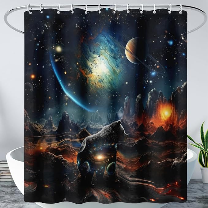 AILONEN Leopard Shower Curtain for Bathroom, Black Panther Bathroom Curtain,Galaxy Starry Planet Space Bath Curtain 48" W*72" H Polyester Waterproof Wildlife Bathroom Curtain with 12 Hooks