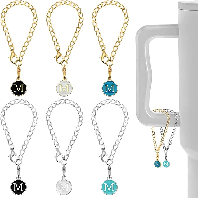 6PCS Letter Charm Accessories for Stanley Cup, Name ID Letter Handle Charm for Stanley Handle Identification Letter Pendant Handle Decoration for Stanley Tumbler Charms (Letter M)