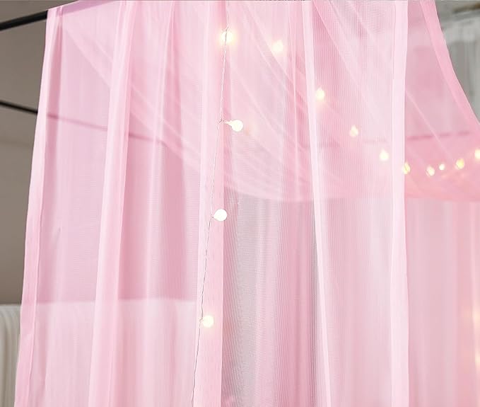 Akiky Canopy Bed Curtains with Light Princess Bed Canopy Scarf for Full/Queen Metal Bed Frame,Wood Frame Bed-2 Panel Sheer Curtain(Full/Queen,Pink)