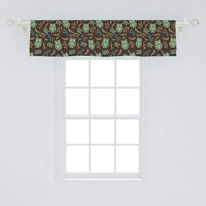 Ambesonne Owl Print Window Valance, Night Birds Leaves Berries Warm Autumn Colors Cartoon, Curtain Valance for Kitchen Bedroom Decor with Rod Pocket, 54" X 12", Brown Green