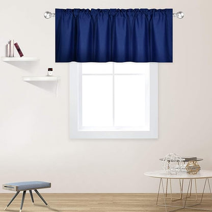 Navy Valance for Windows 60x18 Inch Solid Thermal Insulated Blackout Rod Pocket Kitchen Short Curtain Toppers Valance for Bathroom Living Room 1 Panel