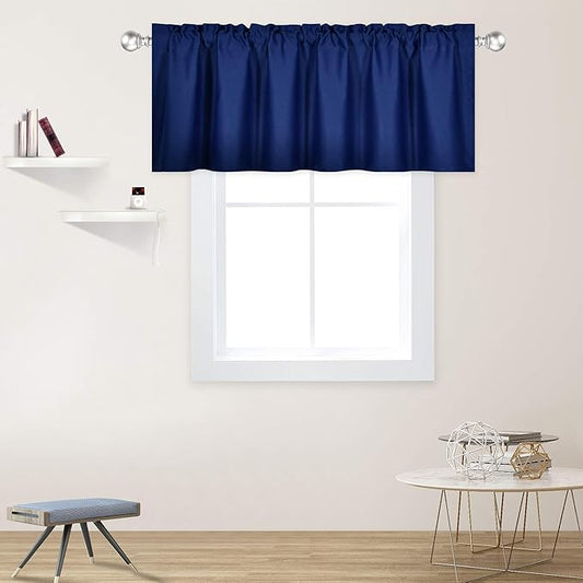 Navy Valance for Windows 60x18 Inch Solid Thermal Insulated Blackout Rod Pocket Kitchen Short Curtain Toppers Valance for Bathroom Living Room 1 Panel