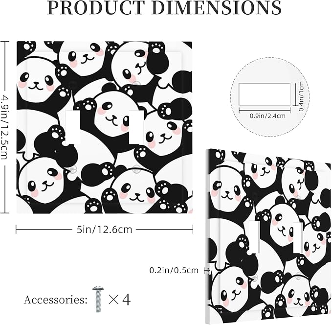 Cute Panda Double Toggle Light Switch Covers 2 Gang Wall Plate Dual Decorative Switchplate Electrical Faceplate for Bathroom Country Kitchen Bedroom Decor, 4.9" x 5"
