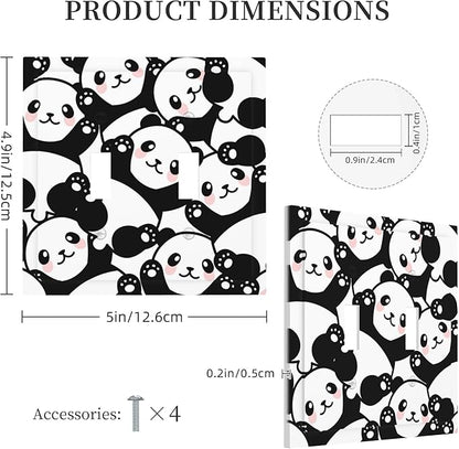 Cute Panda Double Toggle Light Switch Covers 2 Gang Wall Plate Dual Decorative Switchplate Electrical Faceplate for Bathroom Country Kitchen Bedroom Decor, 4.9" x 5"