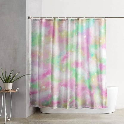 AILONEN Colorful Space Shower Curtain,Glitter Star Waterproof Fabric Shower Curtain Set for Girls Kids Teens, 72" W*84" H Fantasy Starry Sky Theme Bathroom Decor