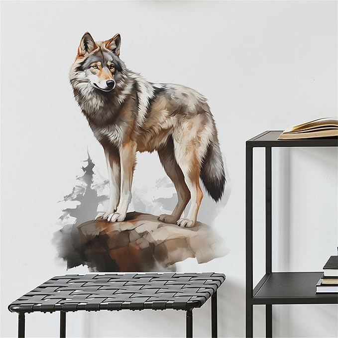 Waterproof Removable Vinyl PVC Wolf Safari Animal Wall Decal Wall Sticker for Nursery School Classroom Livingroom Bedroom Bathroom Decor Peel Stick Art Wallpaper Stickers,Room Decals