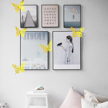 72Pcs 3D Butterfly Wall Decor 3 Sizes 3 Styles, Butterfly Decorations Party Birthday Cake Decoration, Removable Butterfly Wall Stickers for Kids Nursery Wedding Bedroom Room Decor(Gold)