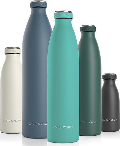 LARS NYSØM Stainless Steel Insulated Water Bottle 12oz 17oz 25oz 34oz 51oz | BPA-free Insulated Thermo Flask for Hot and Cold Beverages | Leakproof Drinking Bottle (Aqua Turquoise, 34oz)