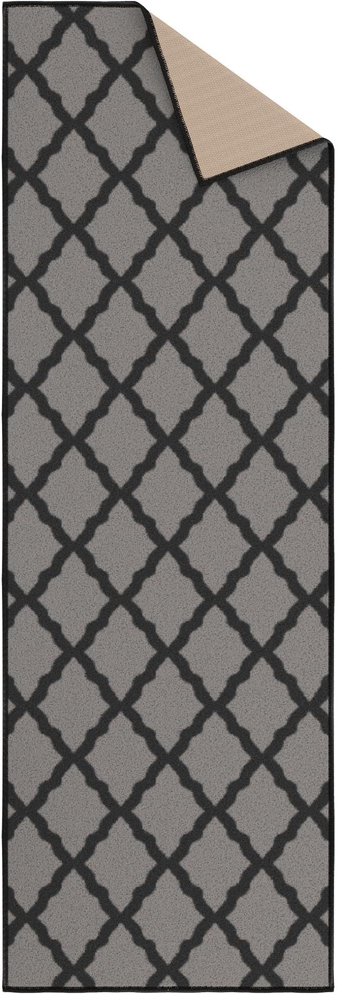 Machine Washable Moroccan Trellis Design Non-Slip Rubberback 2x5 Traditional Indoor Runner Rug for Hallway, Kitchen, Bedroom, Entryway, 20" x 59", Dark Gray